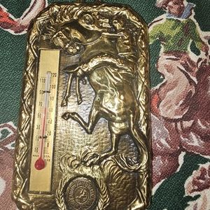 Fabulous Vintage 1940s Solid Brass Wall Thermometer Dude Ranch -Souvenir - NWT